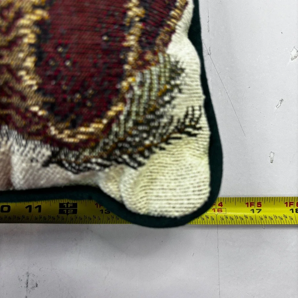 Vintage‎ Christmas Teddy Bear Woven Tapestry Throw Pillows Set of 2 Green Back